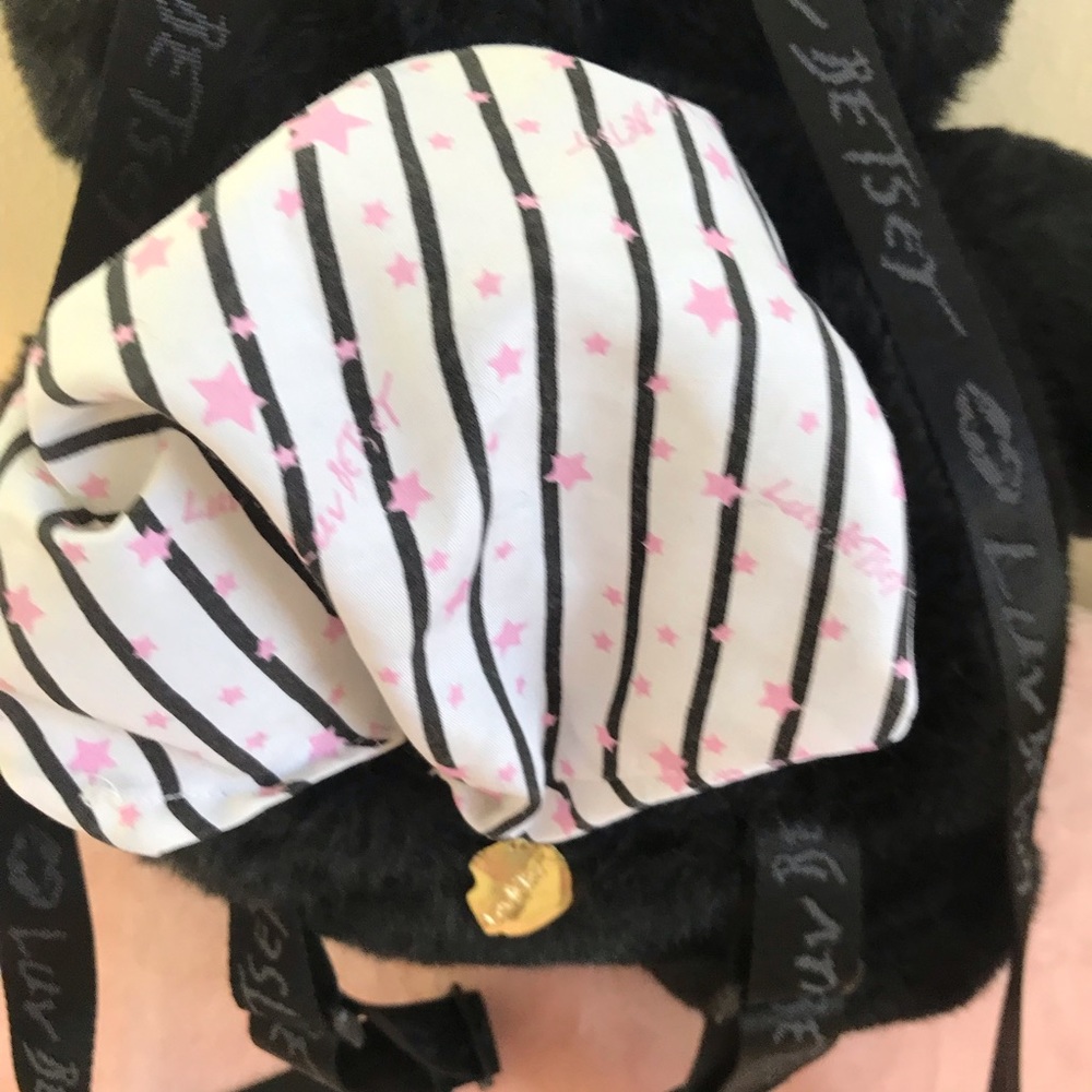 Rare! Betsey Johnson Bear Cat Black Plush Backpack Ba… Gem
